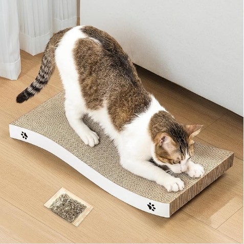 Cat Scratching Board, Durable Scratch Pad, Corrugated Cardboard Cat Scratcher for Indoor Cats, Heavy Duty, Double-Sided Usability, Recyclable with Catnip, Medium, 1 Pack